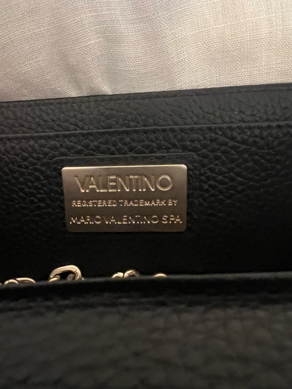 Mario Valentino Black Leather Wallet On Chain Crossbody Gold Chain Italy